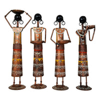 Tribal Lady Farmer Figurine - Handcrafted Ethnic Decor (Set of - 4)