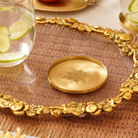 Leaf Embossed Brass Coaster | Elegant Drink Coasters for Home & Dining Decor ( Set of 4)