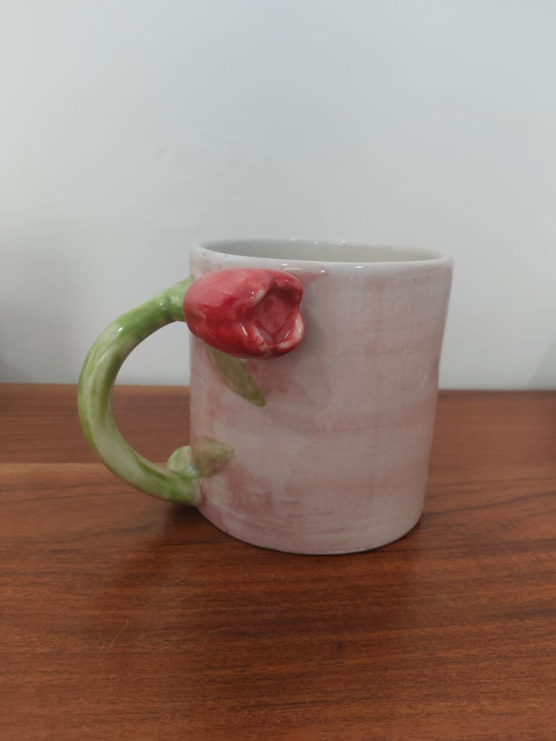 Handcrafted Tulip Bloom Ceramic Mug – Pastel Pink Coffee & Tea Cup- Set of 2