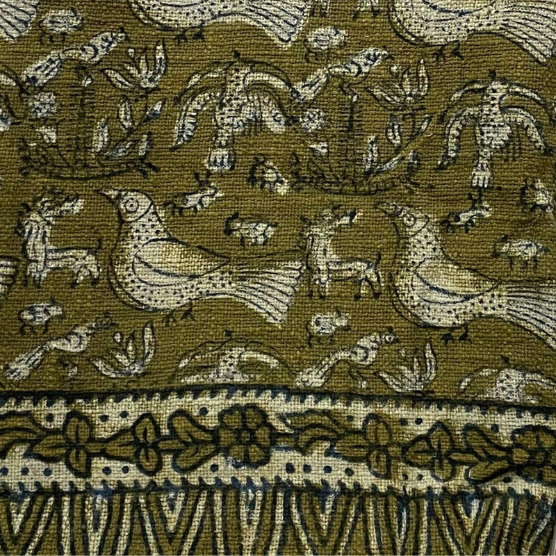 Rustic Bird Motif Block Print Cotton Throw  | Perfect for Living Room and Bedroom Decor