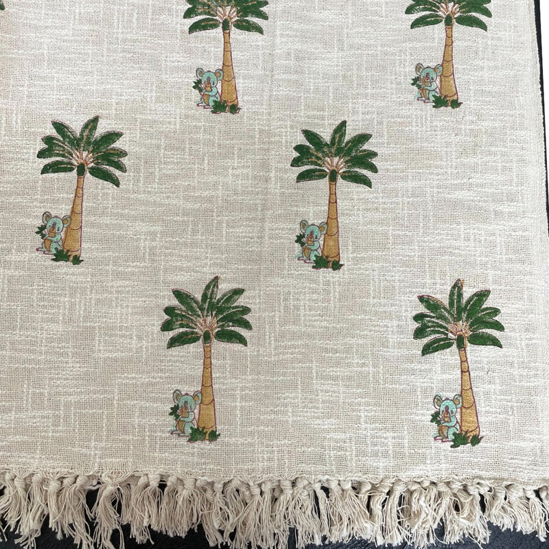 Koala & Palm Tree Block Print Kids Cotton Throw  | Perfect for Living Room and Bedroom Decor