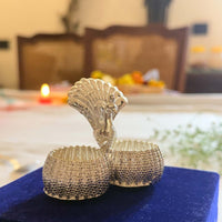 German Silver Peacock Kumkum Holder | Dual Bowl Design for Pooja, Chandan & Haldi