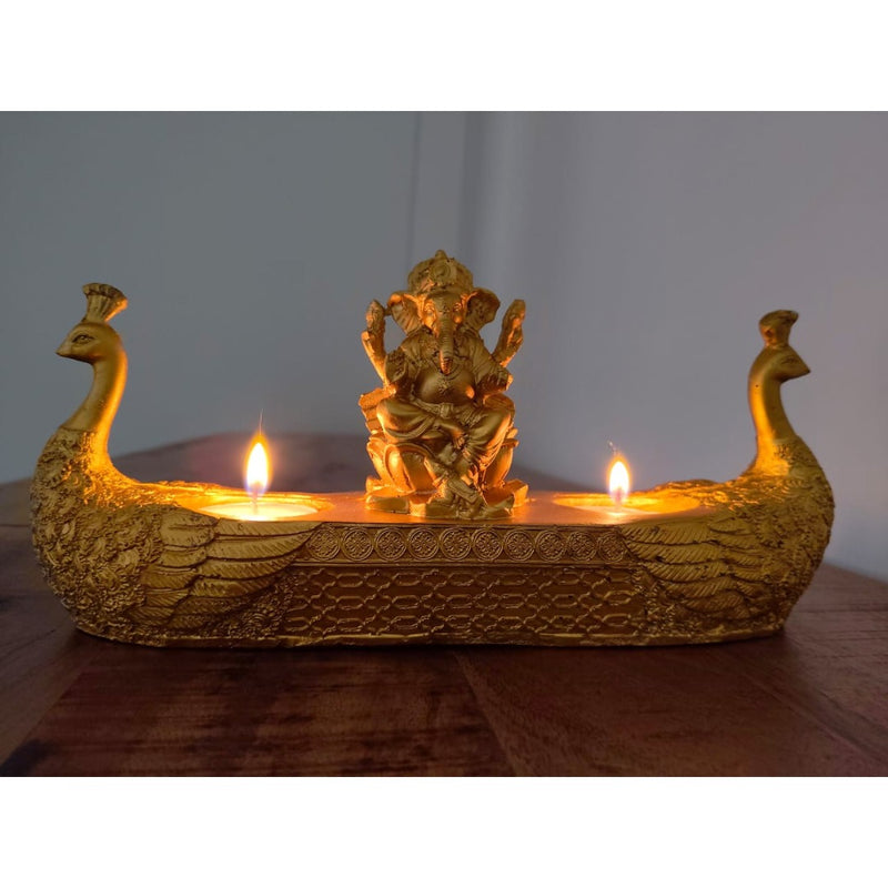 Decorative Swan Boat Ganesh T Lite | Artistic Hindu God Sculpture for Home and Table Decor