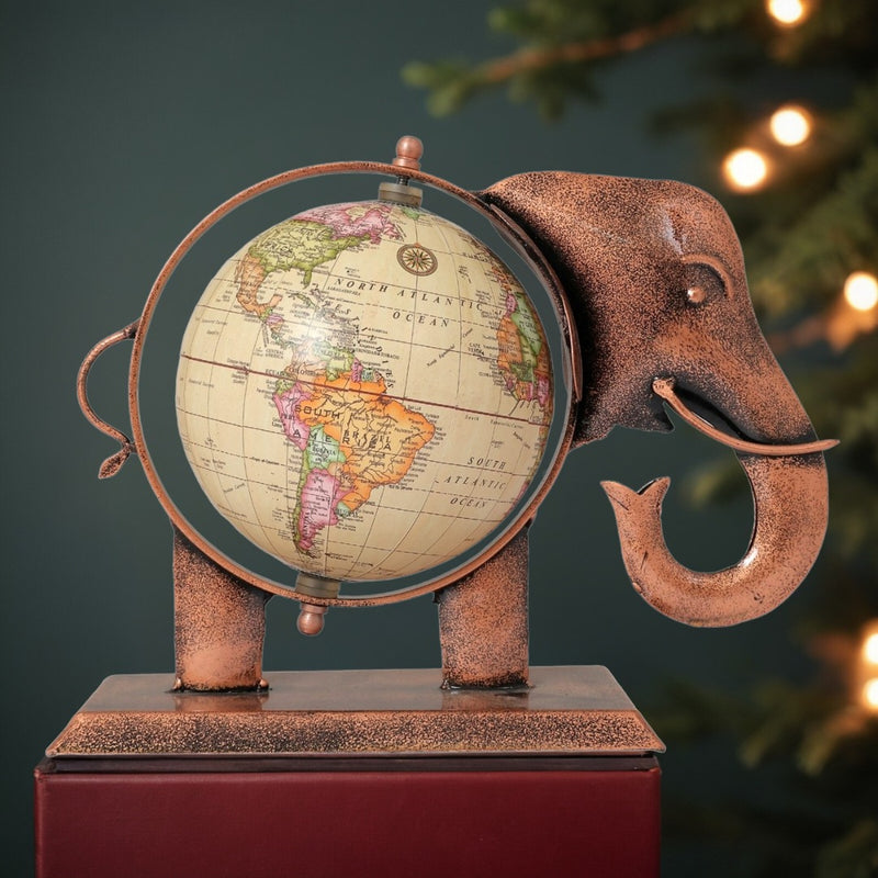 Decorative Metal Globe Elephant Table Ornament Small | Unique Home / Office Accent