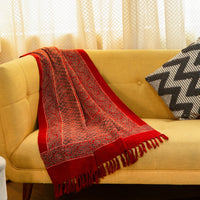 Elegant Cotton Red Block Printed Throw | Perfect for Living Room & Bedroom Decor