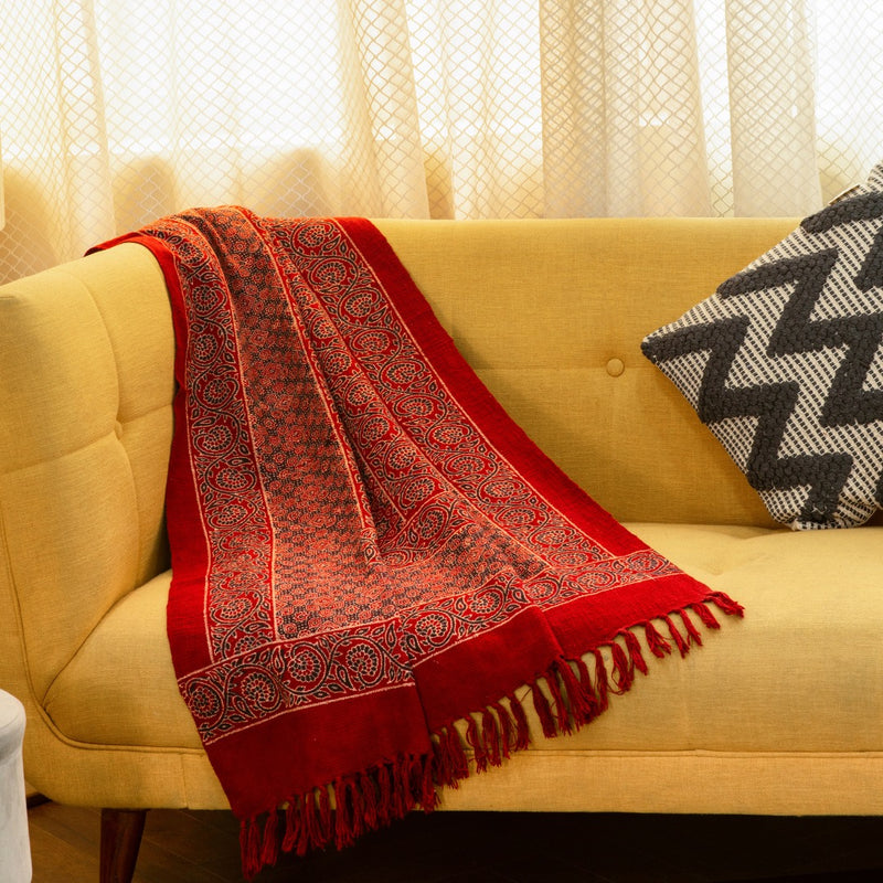 Elegant Cotton Block Printed Throw | Perfect for Living Room & Bedroom Decor