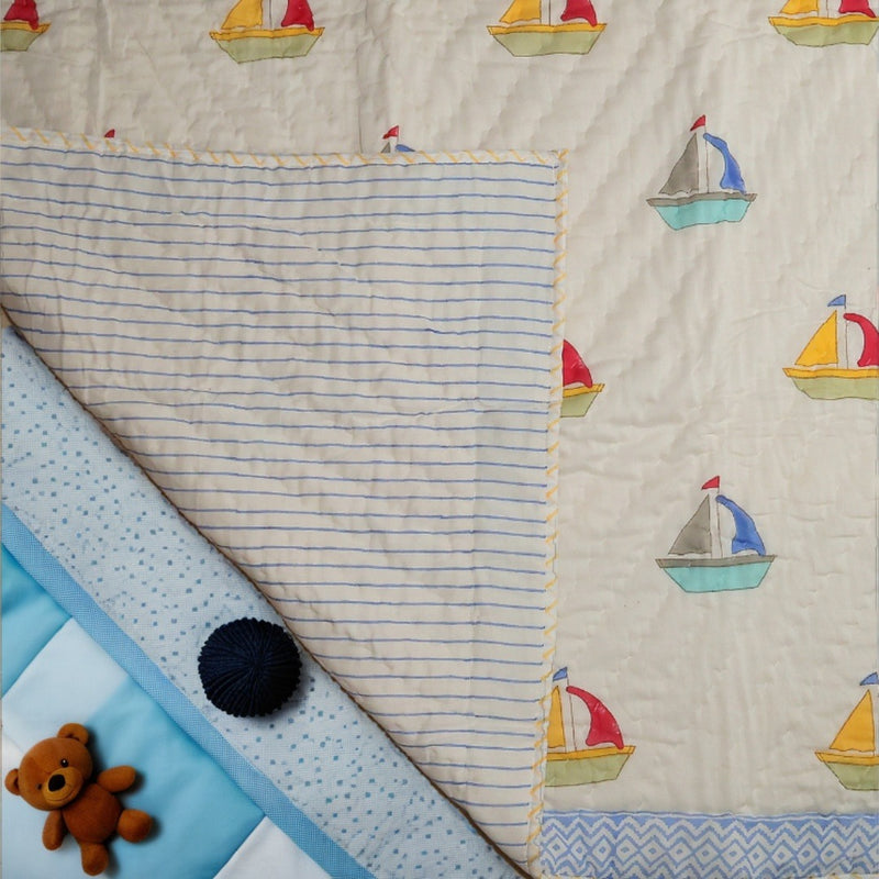 Car Design Handcrafted Block Printed Kids Quilt | Soft & Cozy Cotton Quilt for Babies & Toddlers