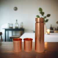 Copper Water Bottle Gifting Set | 1 Litre Bottle & Set of 2 Glasses | Marigold | Boosts Immunity