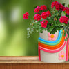 Rainbow with Pink Flower Ceramic Planter