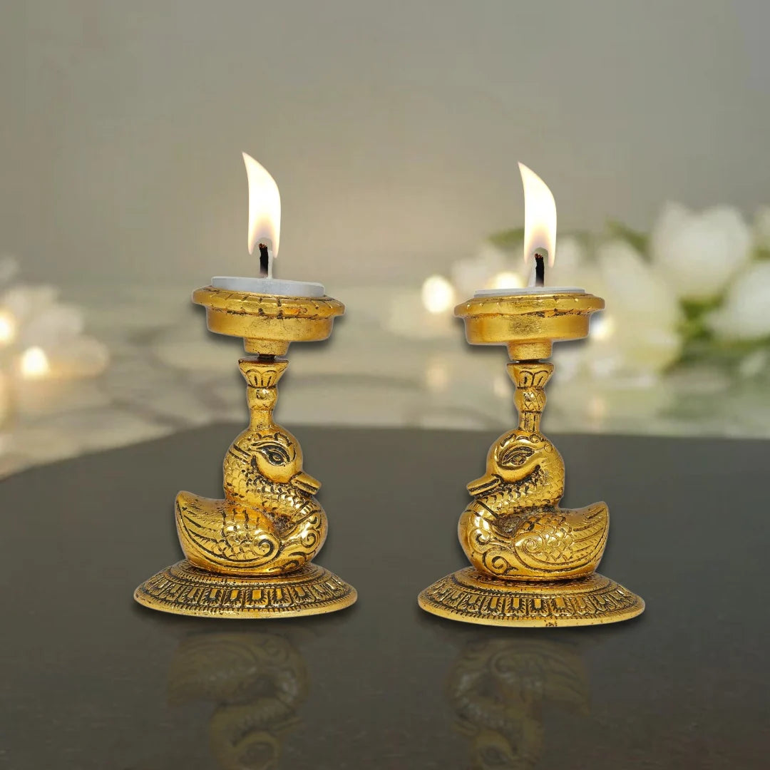 Gold Swan & Silver Parrot Tealight Holders Festive Gift Set of 4