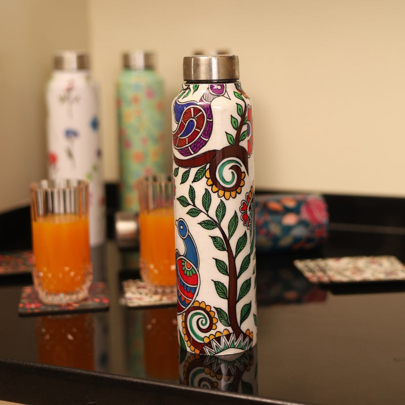 Madhubani Designs Handcrafted Eco-Friendly Meenakari Steel Bottle(1L)