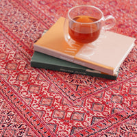 Red Ajrakh with Kantha Bedcover | Artisan-Made 100% Cotton Bedspread