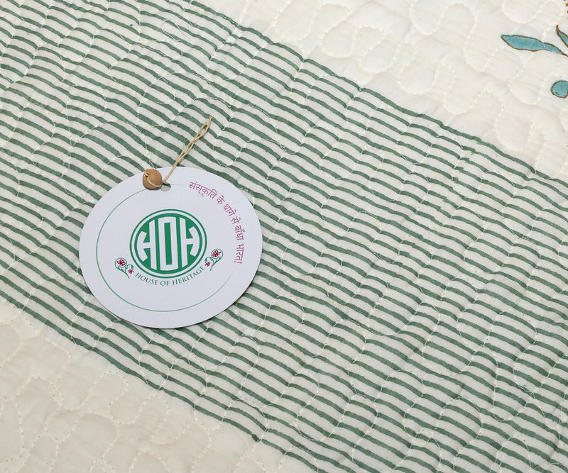 Handcrafted Block Printed Quilted Bedcover With Two Pillowcases