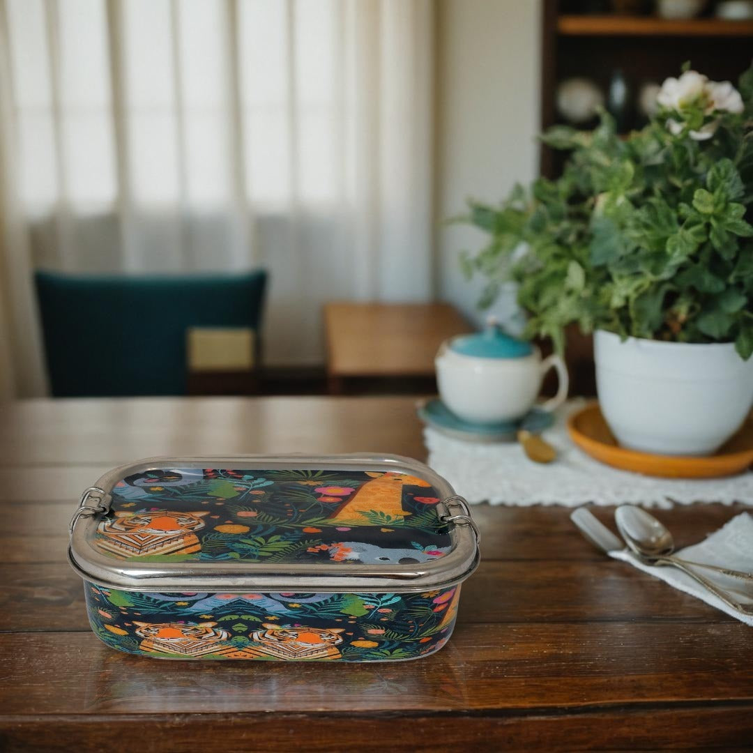 Meenakari Steel Tiffin Box – Stylish & Durable -Set Of 5 (Llama+Jungle+Panda+Dino+Animal)