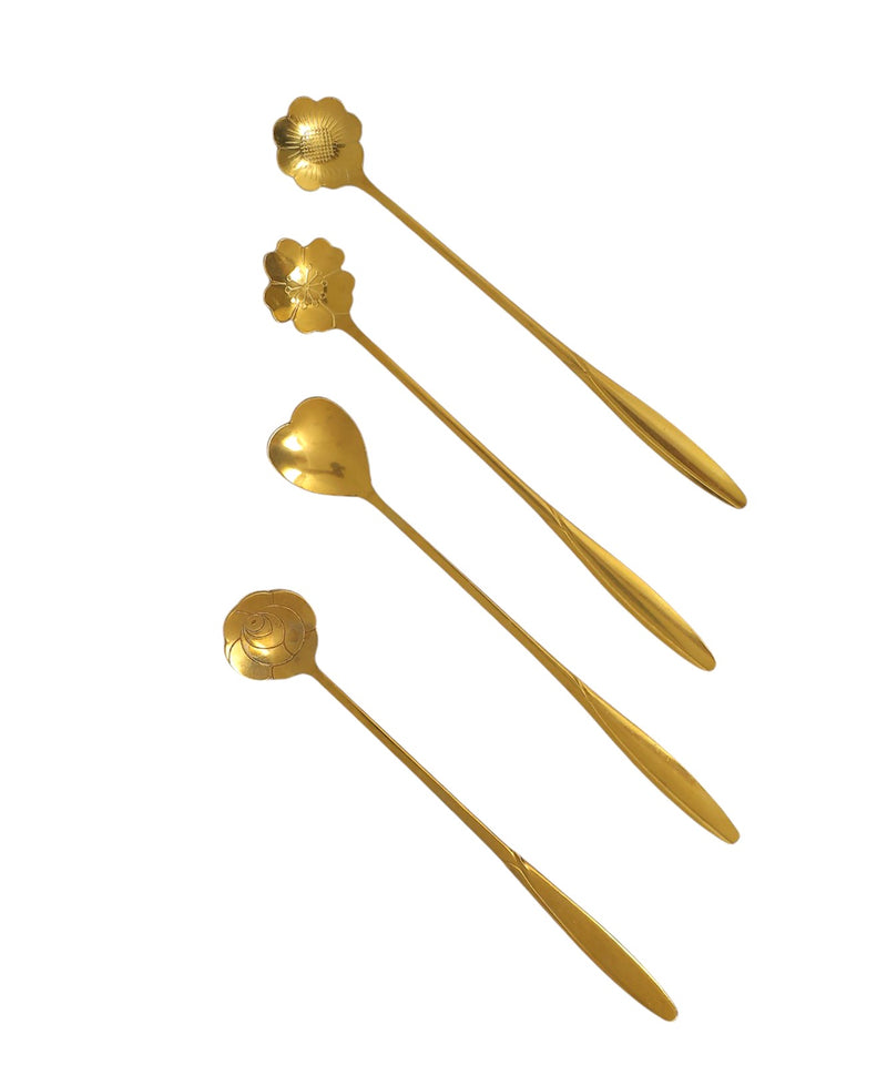 Golden Dessert Spoons Set | 4 Different Designs