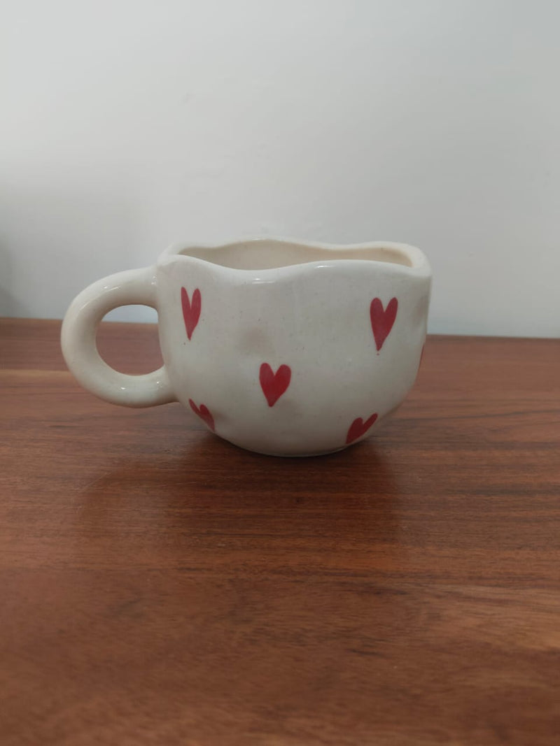 Red Heart Ceramic Mugs  | Vibrant Handcrafted Coffee & Tea Mugs-Set of 2