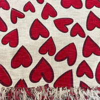 Red Heart Block Print Cotton Throw with Tassels| Perfect for Living Room and Bedroom Decor