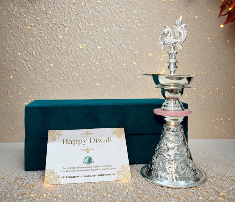 Handcrafted Silver Finish Peacock Oil Lamp | Pooja & Festive Diya