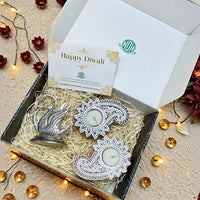 Diwali Gift Box – Swan Tissue Holder & Wooden Diya Combo