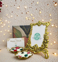 Diwali Gift Box – Photo Frame & Metal Wax Diya Combo