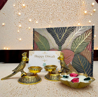 Diwali Gift Box – Parrot T-Light & Metal Wax Diya Combo