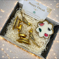 Diwali Gift Box – Parrot T-Light & Metal Wax Diya Combo