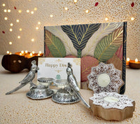 Diwali Gift Box – Parrot T-Light & Wooden Diya Combo