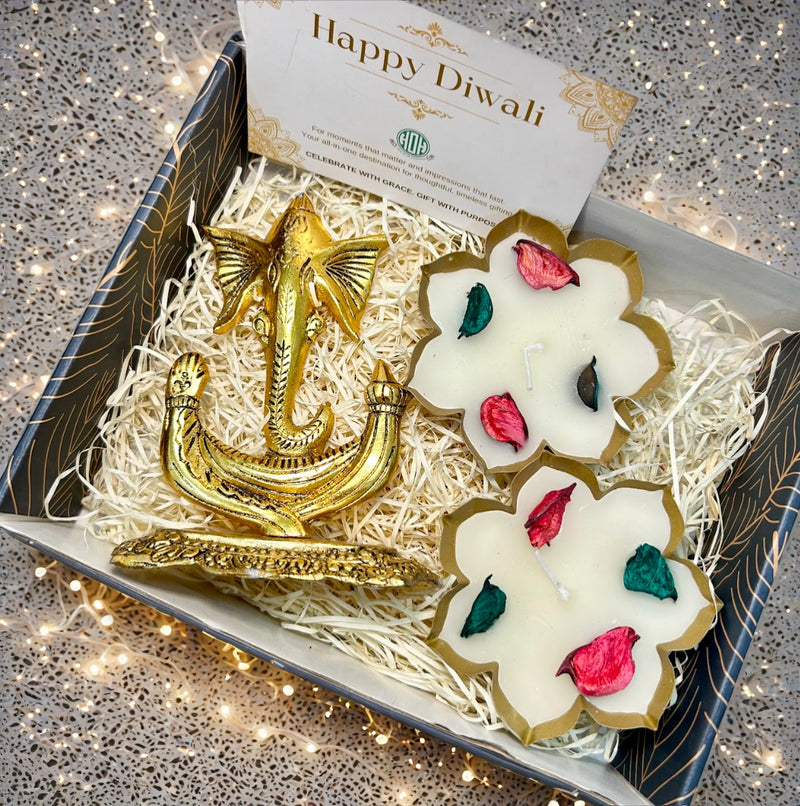 Diwali Gift Box - Trishul Ganesh & Metal Diya Combo