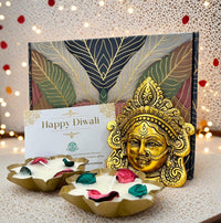 Diwali Gift Box – Durga Face & Metal Wax Diya Combo