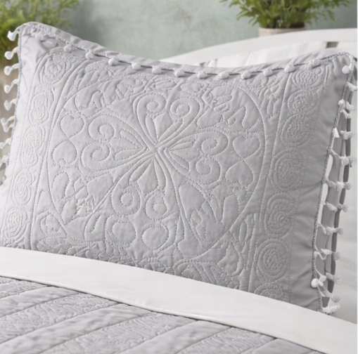 Premium Quilted Cotton Bedcover with Tassels-Grey