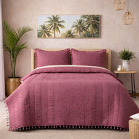 Premium Quilted Cotton Bedcover with Tassels-Mauve