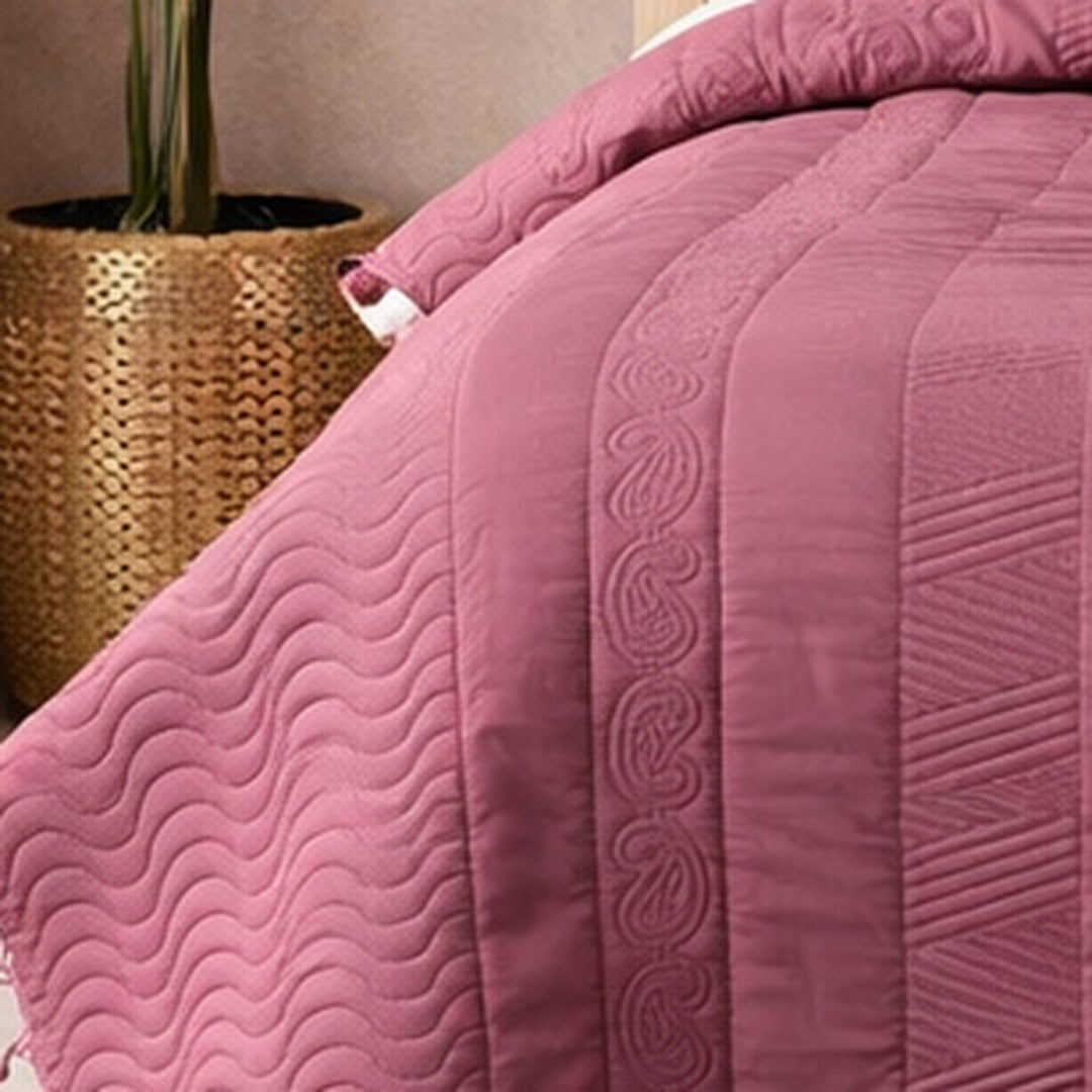 Premium Quilted Cotton Bedcover with Tassels-Mauve