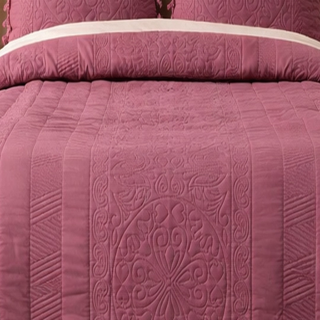 Premium Quilted Cotton Bedcover with Tassels-Mauve