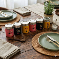 Meenakari Masala Jar Set with Stand | Spice Container Set for Kitchen