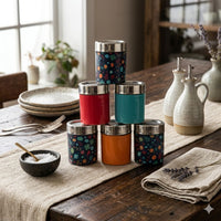 Meenakari Masala Jar Set with Stand | Spice Container Set for Kitchen