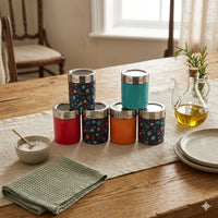 Meenakari Masala Jar Set with Stand | Spice Container Set for Kitchen