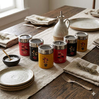 Meenakari Masala Jar Set with Stand | Spice Container Set for Kitchen