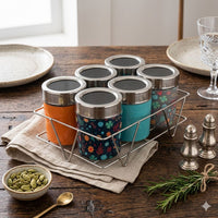Meenakari Masala Jar Set with Stand | Spice Container Set for Kitchen
