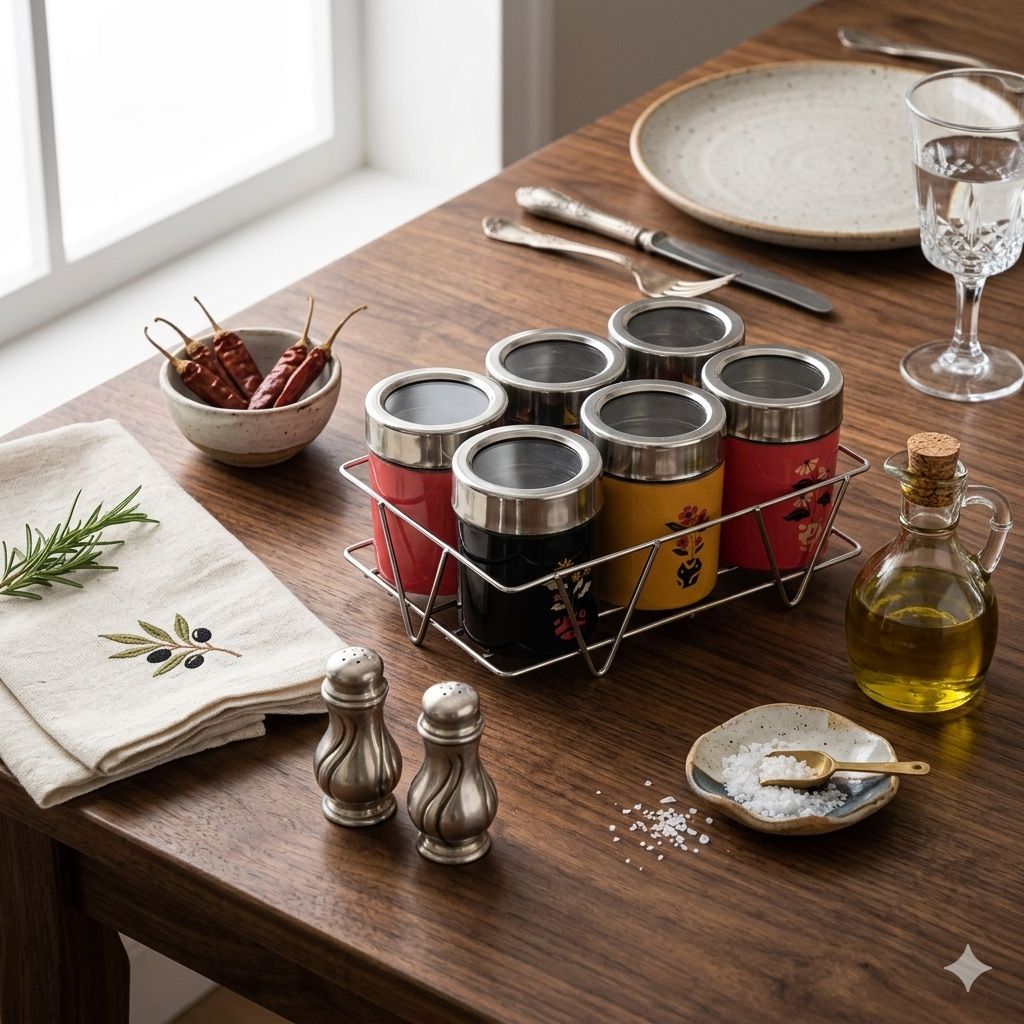 Meenakari Masala Jar Set with Stand | Spice Container Set for Kitchen