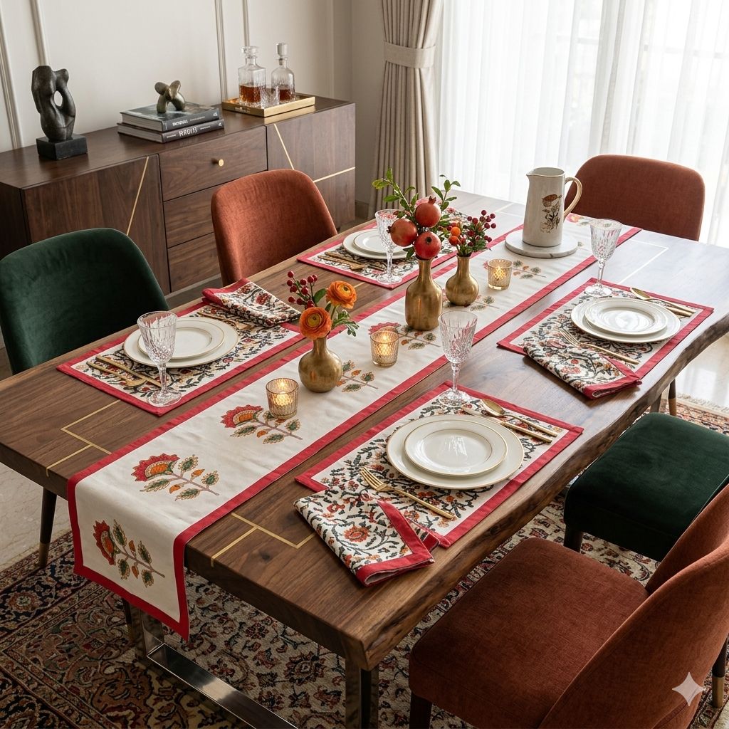 Kashmiri Embroidered Dining Table Set – Handcrafted Elegance for Your Table