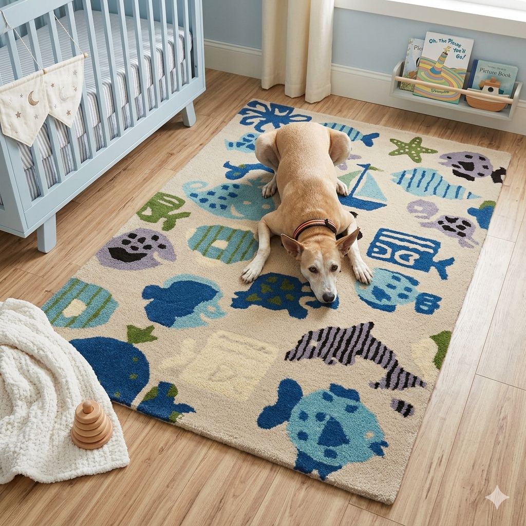 Fish Print Hand-Tufted Carpet