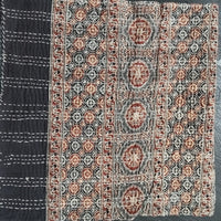 Ajrakh with Kantha Bedcover | Artisan-Made 100% Cotton Bedspread