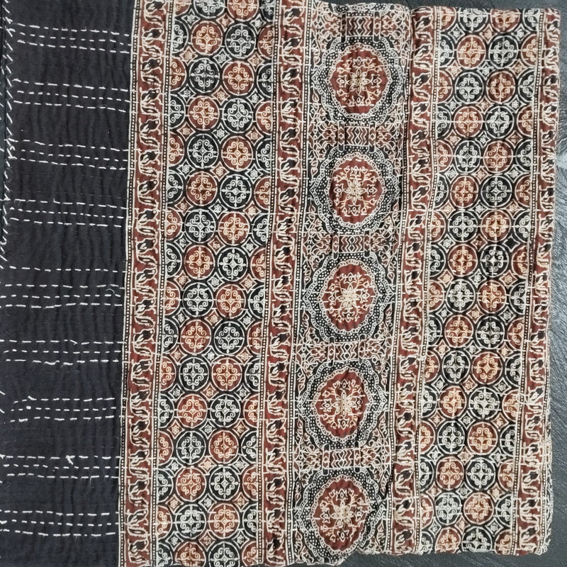 Ajrakh with Kantha Bedcover | Artisan-Made 100% Cotton Bedspread