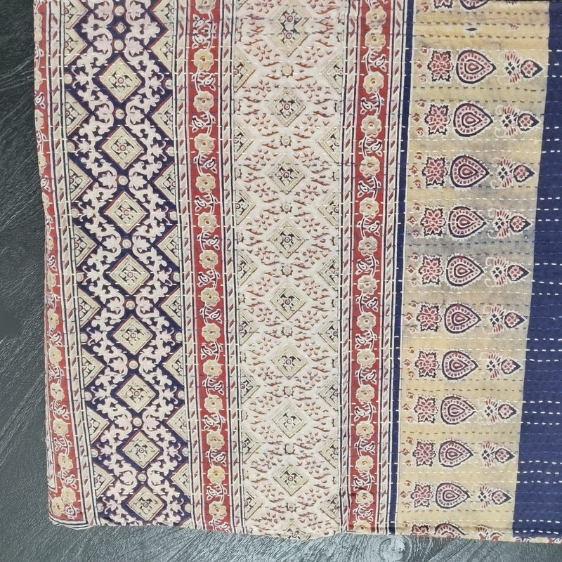 Ajrakh with Kantha Bedcover | Artisan-Made 100% Cotton Bedspread
