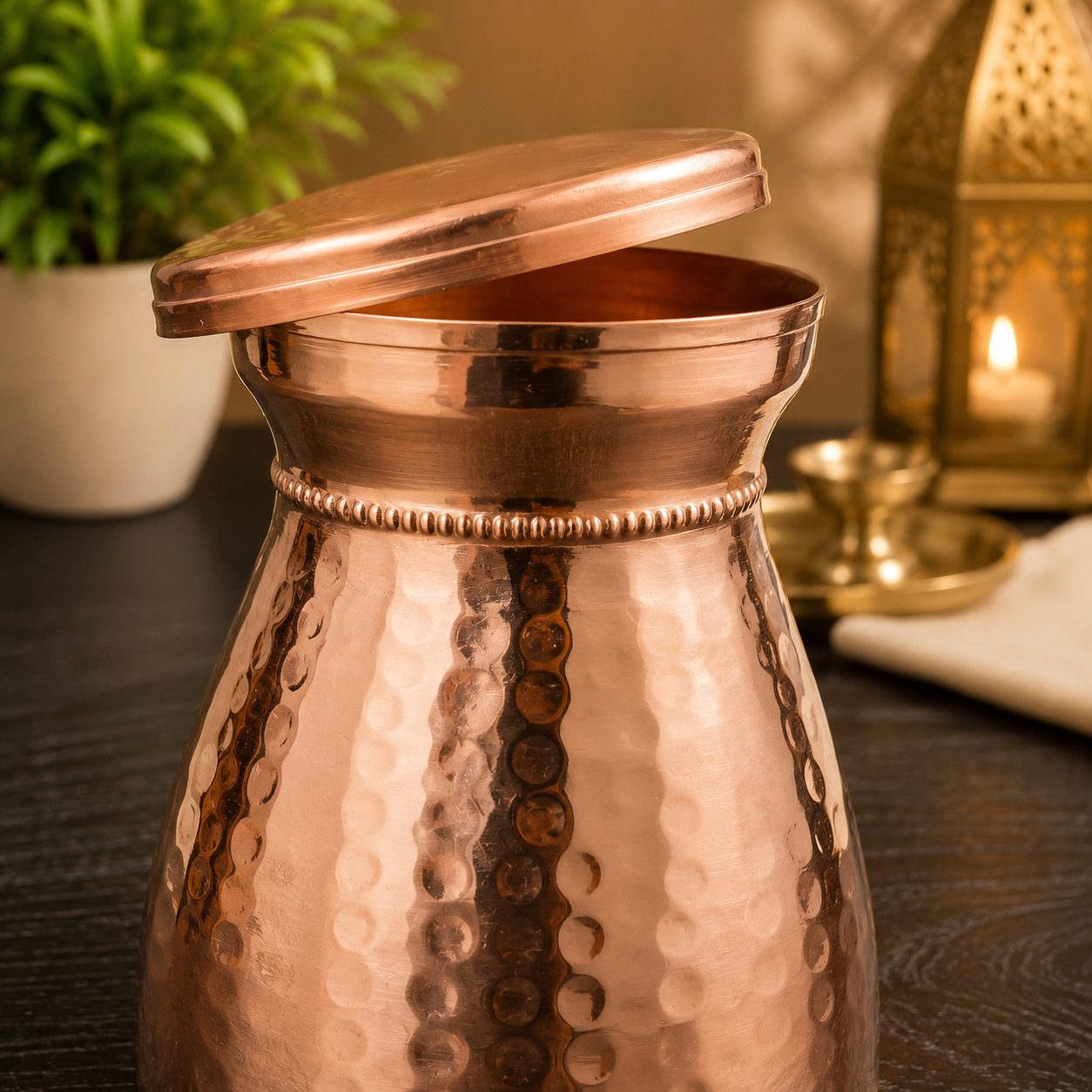 Handcrafted Copper Water Jar and 2 Glasses – Hammered Finish