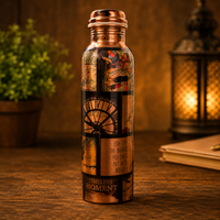 Handcrafted Copper Water Bottle – Vintage Retro Art Collage Design