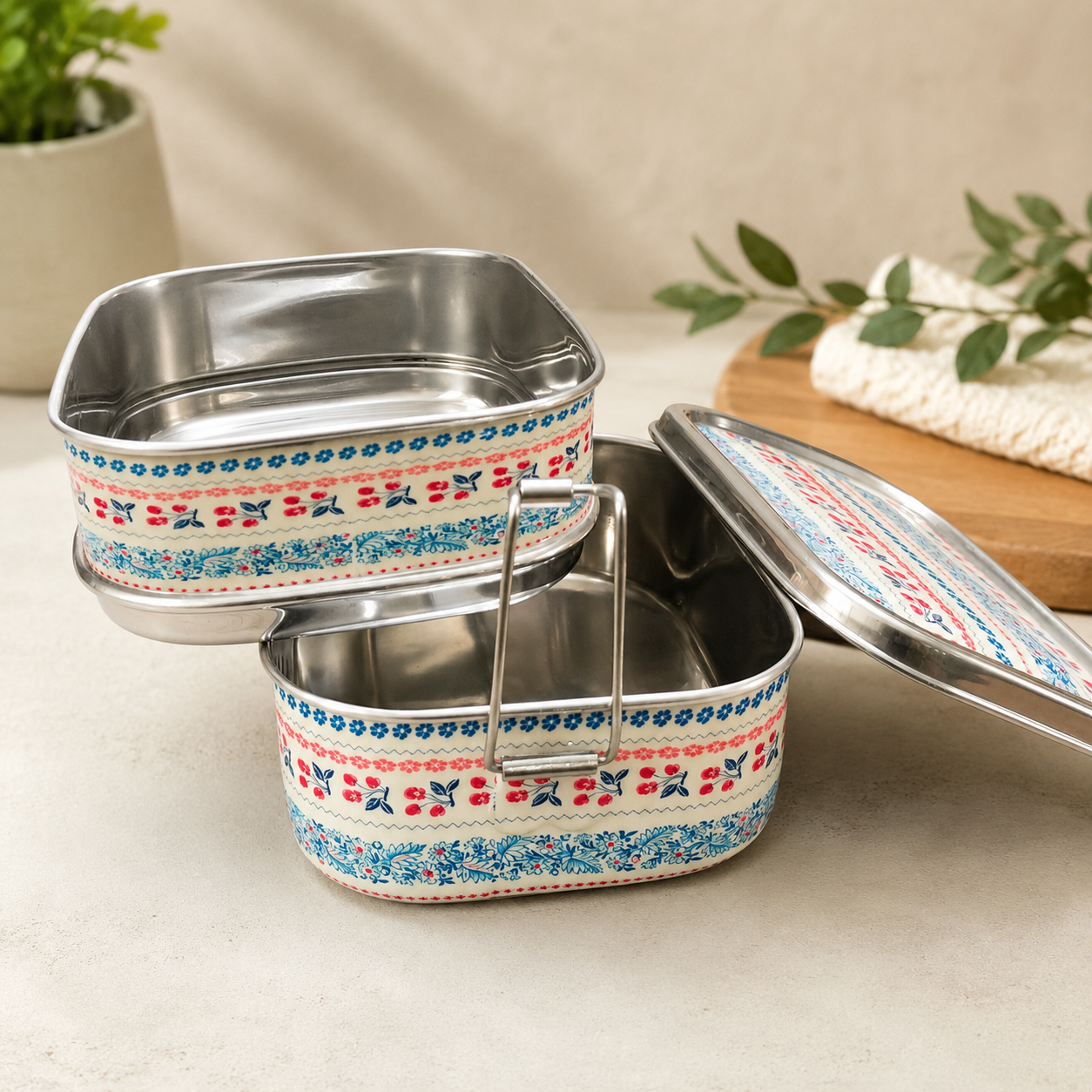 Eco-Friendly Ethnic Meenakari 2-Tier Steel Tiffin