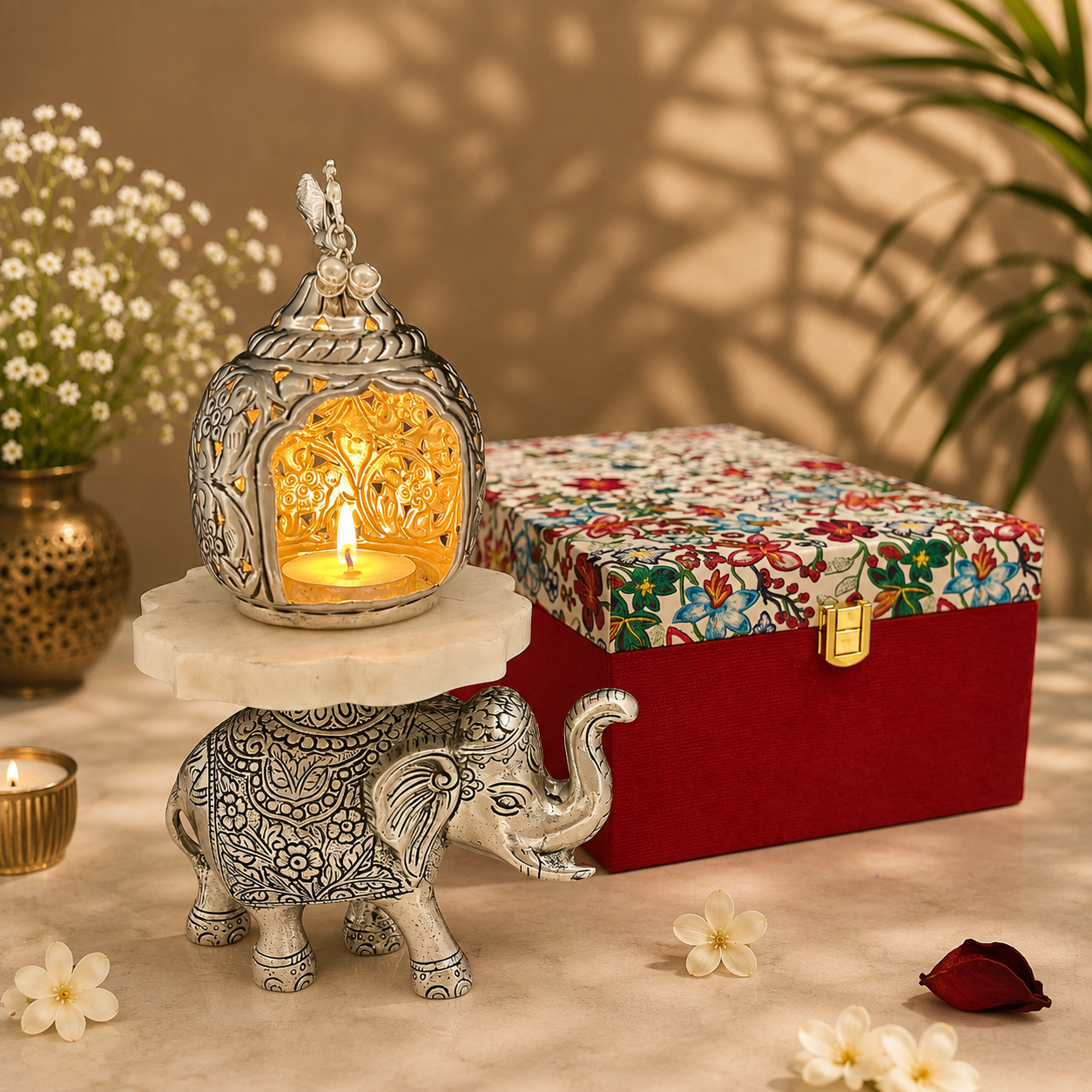 Silver Plated Elephant Tealight Holder