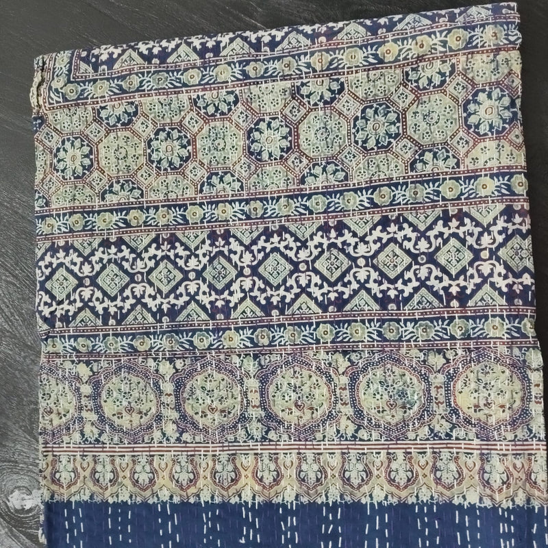 Ajrakh with Kantha Bedcover | Artisan-Made 100% Cotton Bedspread