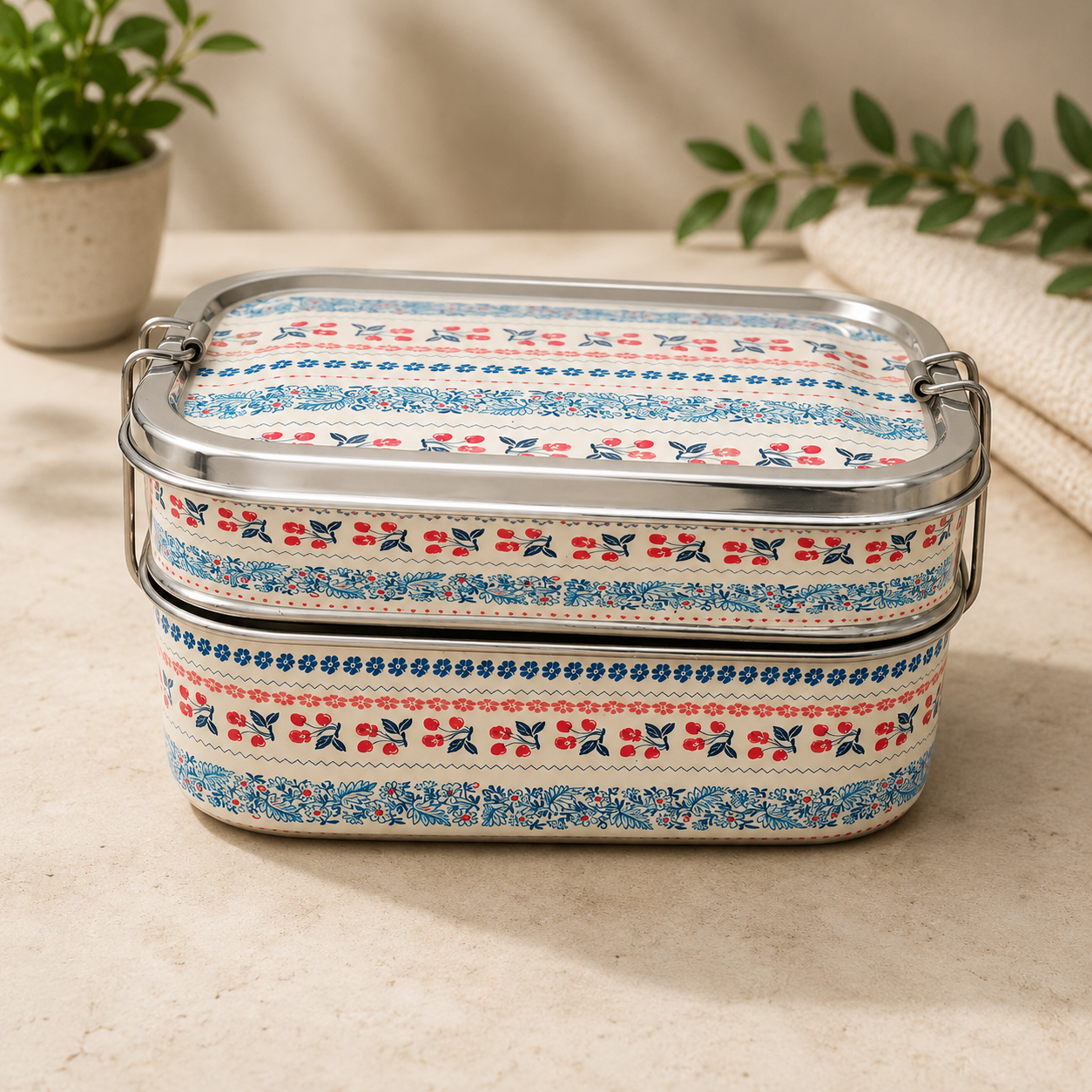 Eco-Friendly Ethnic Meenakari 2-Tier Steel Tiffin